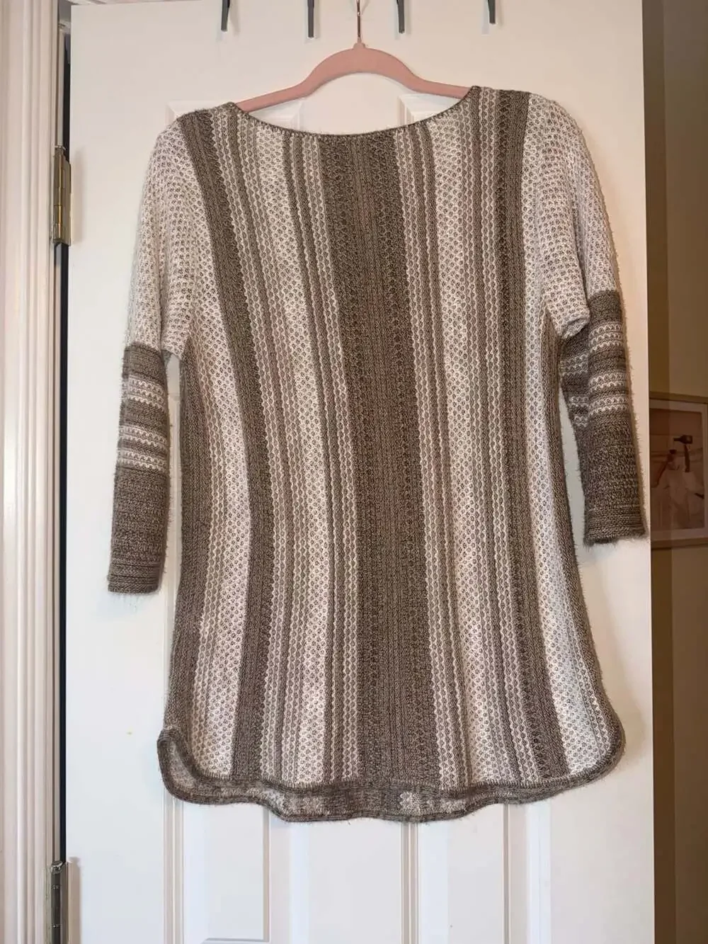 Christopher & Banks Petite Striped Knit Tunic Sweater with Lace-Up Neckline